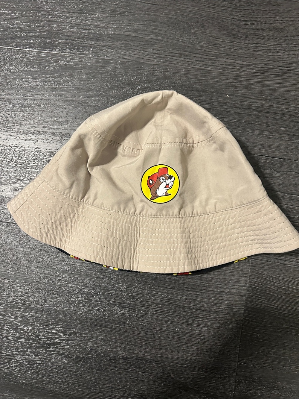 Kids Beige Bucket Hat with Playful Character Patch